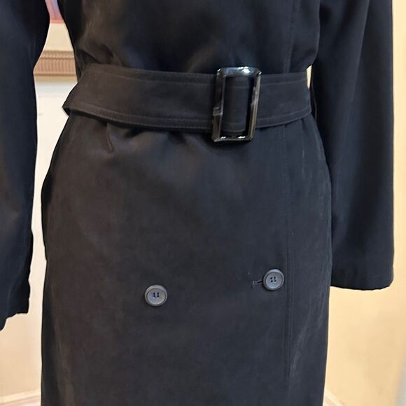 London Fog Black Long Double Breasted Trench Coat w/ Matching Belt Size 6P - Picture 3 of 15